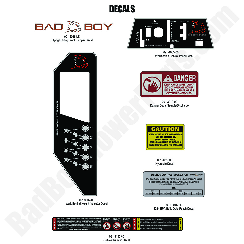 3602 - Bad Boy Mower Parts Lookup > 2024 > Raider > Decals - 2